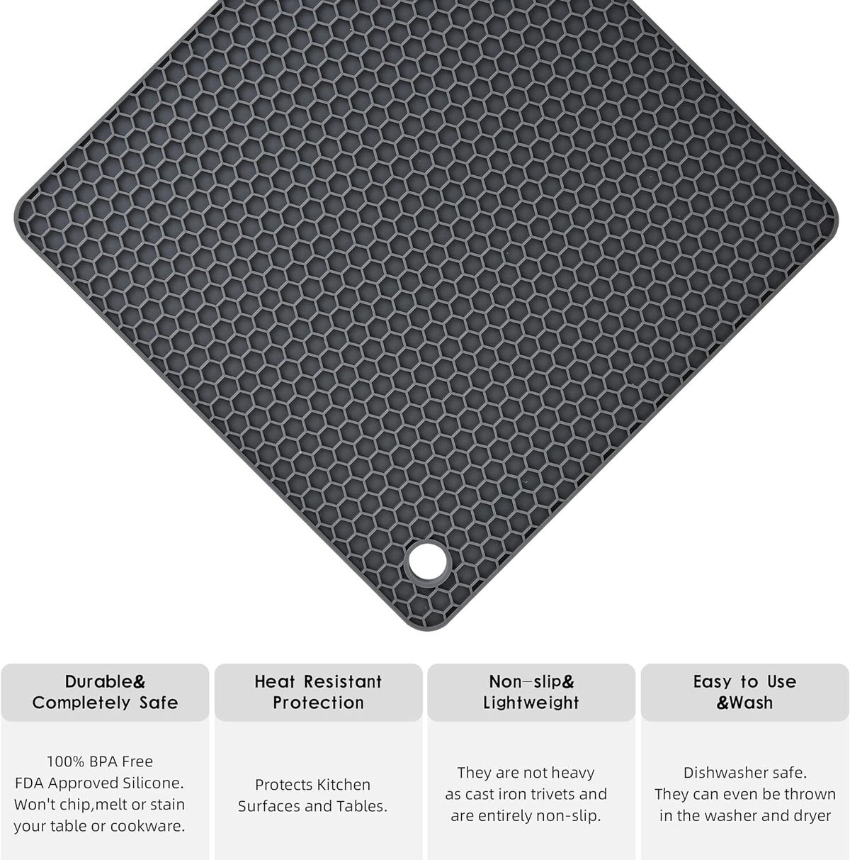 Silicone Pot Holders - Multi Use Trivets for Hot Dishes & Pans, Heat Resistant Mats for Countertop Set 4 Dark Gray