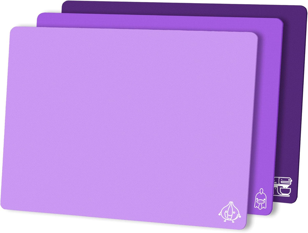 ZVP Flexible Plastic Cutting Board Set of 3 Gradient Color, Colorful Chopping Boards, BPA Free Mats, Non Slip, Dishwasher Safe, 15x12 Inch, Purple Multi-Color