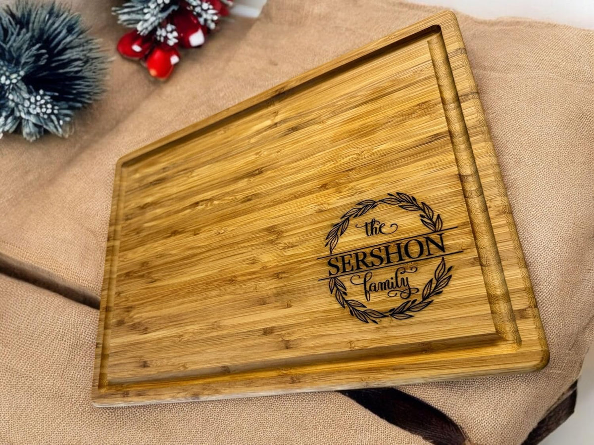Handmade Personalized Cutting Board - Unique Christmas, Wedding, New Home, and Bridal Shower Gifts - Christmas Gifts - Engraved Charcuterie Boards - Custom Bamboo Board