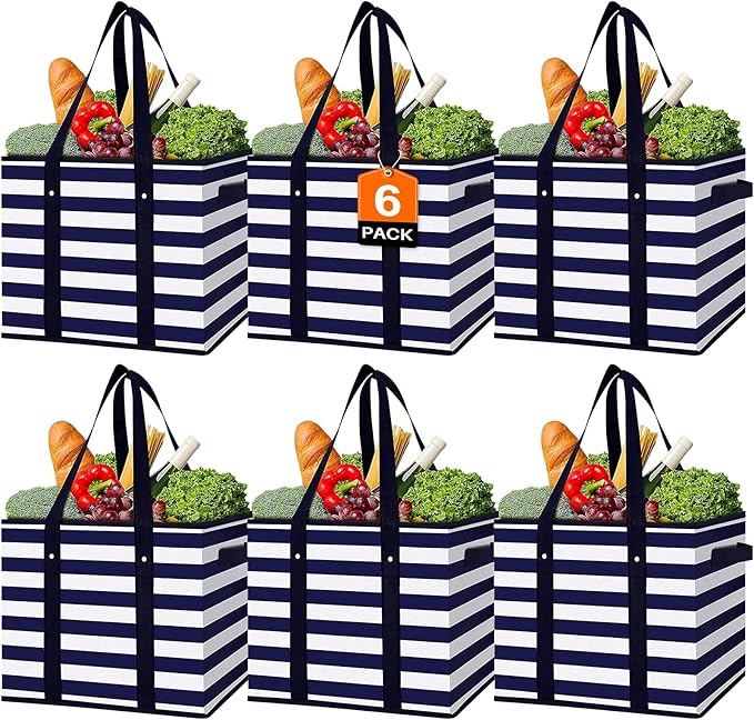 WISELIFE 6 Pack Reusable Grocery Bags Large Water Resistant Grocery Collapsible Heavy Duty Tote Bags for Shopping Picnic