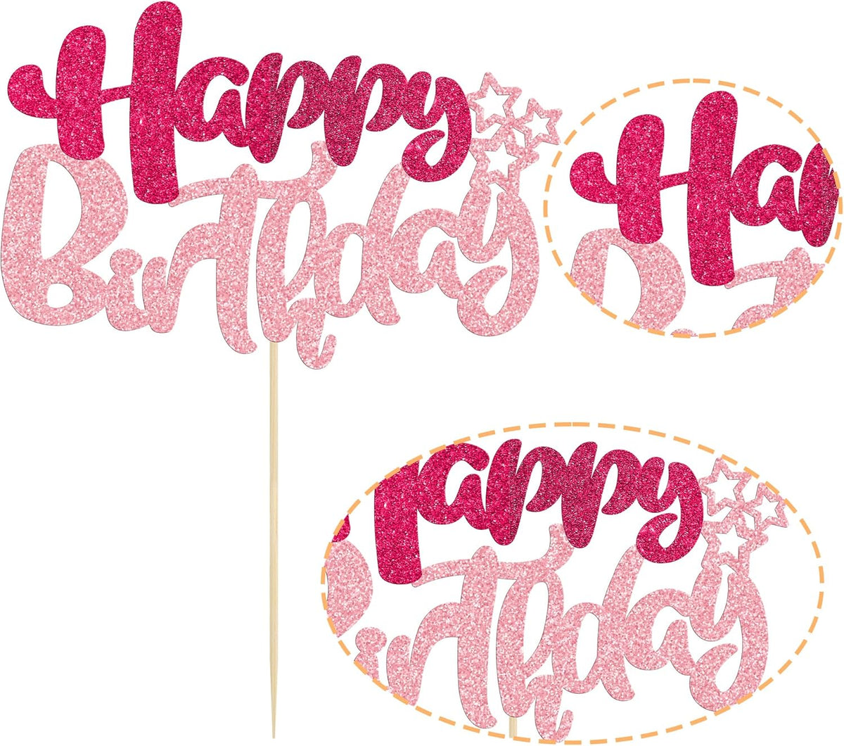 Ephlyn 1Pcs Glitter Happy Birthday Cake Topper for Celebrating Anniversary Theme Party Cake Decorations Supplies Rose Red Pink