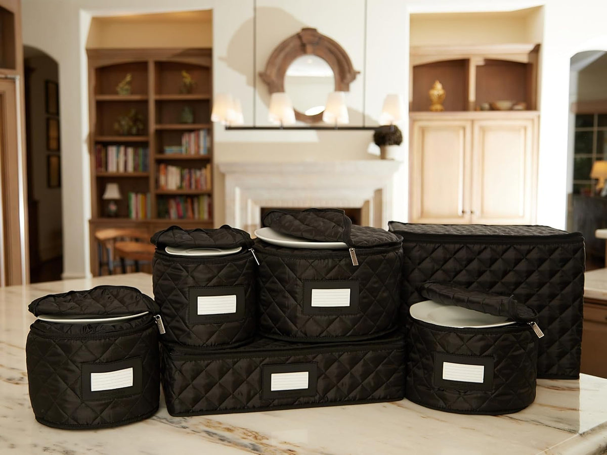 Covermates Keepsakes - Dish Storage Set - Padded Protection - ID Window - Stain Resistant - Machine Washable - China Storage, Black