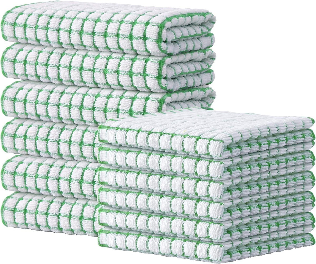 Kitinjoy Cotton 12 Pack Kitchen Towels and Dishcloths Sets, 16 x 25 Inch & 12 X 12 Inch Dish Towels Bulk, Super Soft and Absorbent Hand Towels for Kitchen Drying, Green