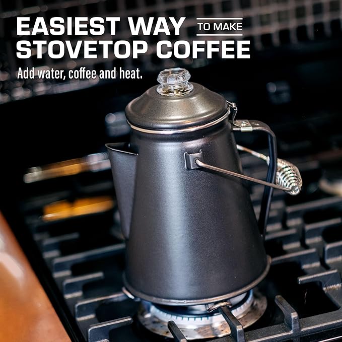 COLETTI Classic Percolator Coffee Pot — The Most Nostalgic Camping Coffee Pot, Now Modernized [Matte Gray Enamel, 12 Cup]