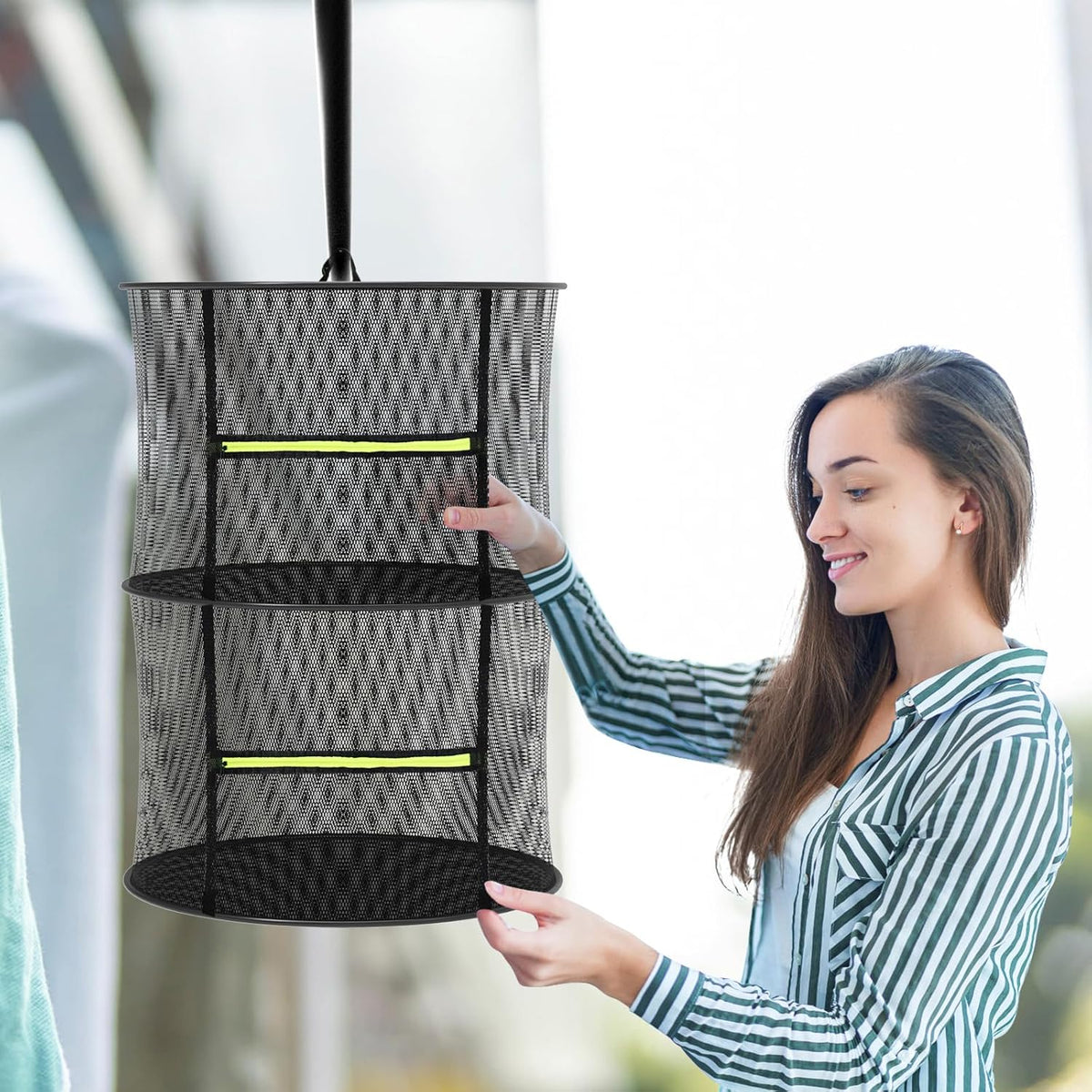Herb Drying Rack - Mesh Drying Rack - Herb Drying Rack Hanging with Green Zipper & Garden Pruning Shears for Drying Herb - Hanging Drying Rack - Plant Drying Rack (2 Layers)