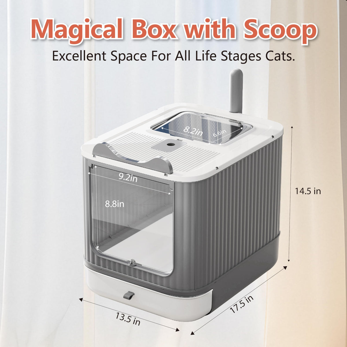 Covered Cat Litter Box with Lid for Kitten to Medium, Grey-White