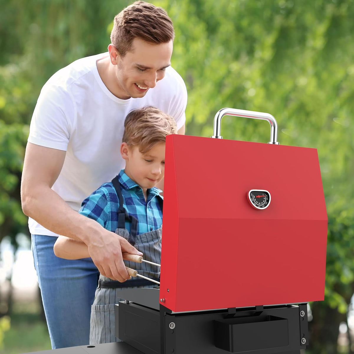 Hard Cover Hood with Temperature Gauge for Blackstone 17 inch Table Top Griddle, Hinged Lid for Blackstone 17" Front or Rear Grease Model 1650, 1832 and More Portable Grill, Red