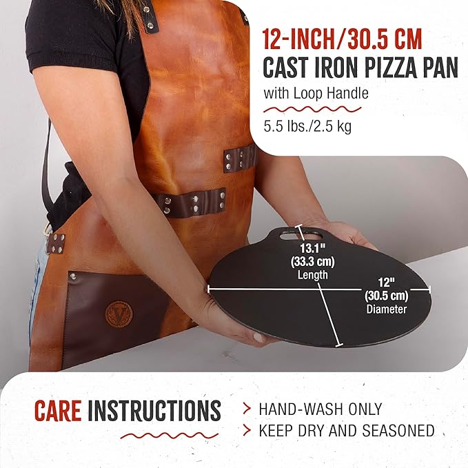 Victoria 12-Inch/30.5-Centimeter Cast Iron Tawa Dosa Pan, Cast Iron Pizza Pan and Crepe Pan with Loop Handle, Seasoned with Flaxseed Oil, Made in Colombia