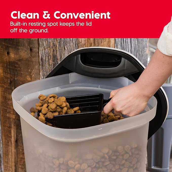 IRIS USA Pet Food Storage Container 25 lbs, Premium 60% Improved Airtight Seal with Air Valve, 2 Cup Scoop, Removable Wheels, Easy to Open - Made in the USA, Black