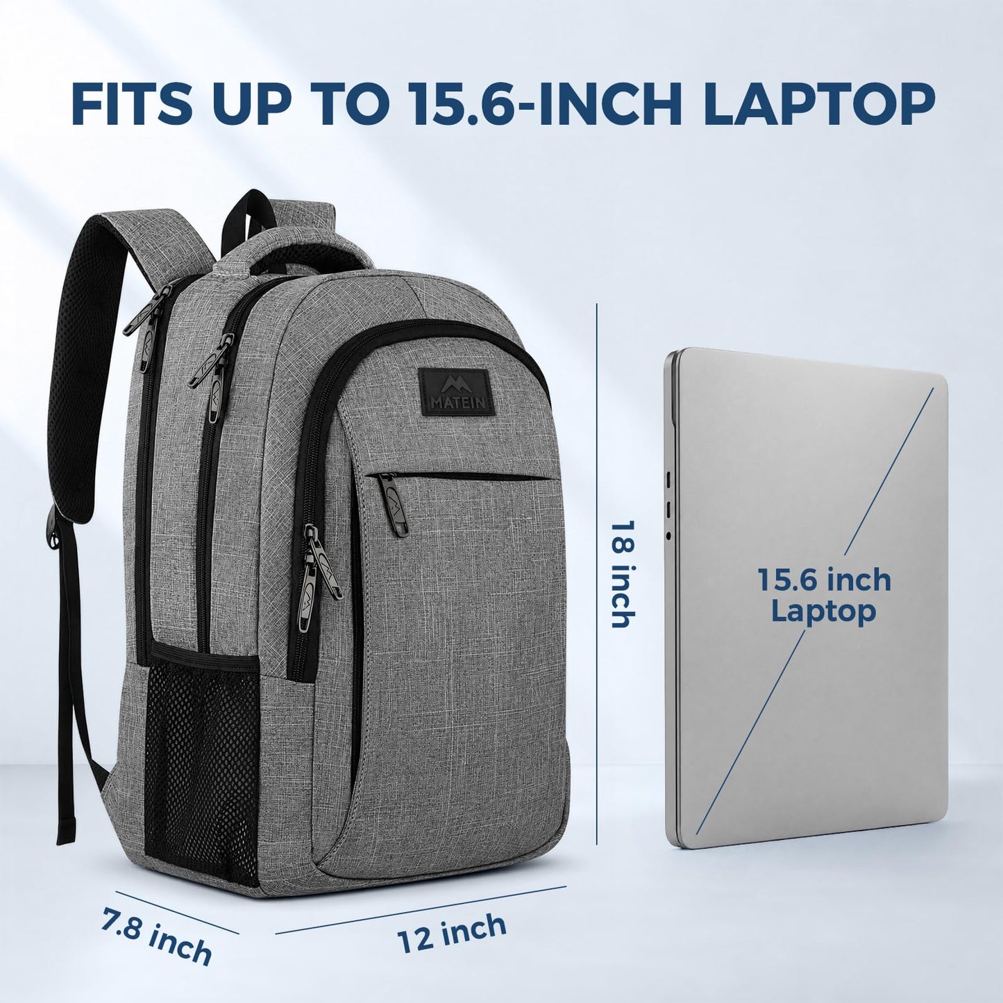 MATEIN Travel Laptop Backpack, 15.6 Inch College School Computer Bag, Grey