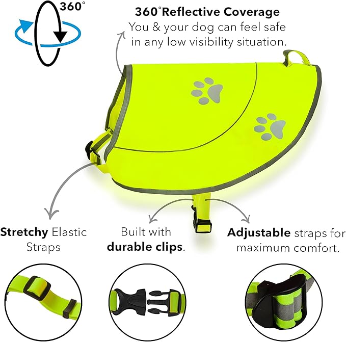 Dog Reflective Vest - Comfortable Jacket Safety Hunting, High Visibility for Dogs with Elastic Straps and Clasp Closure- Yellow, X-Small