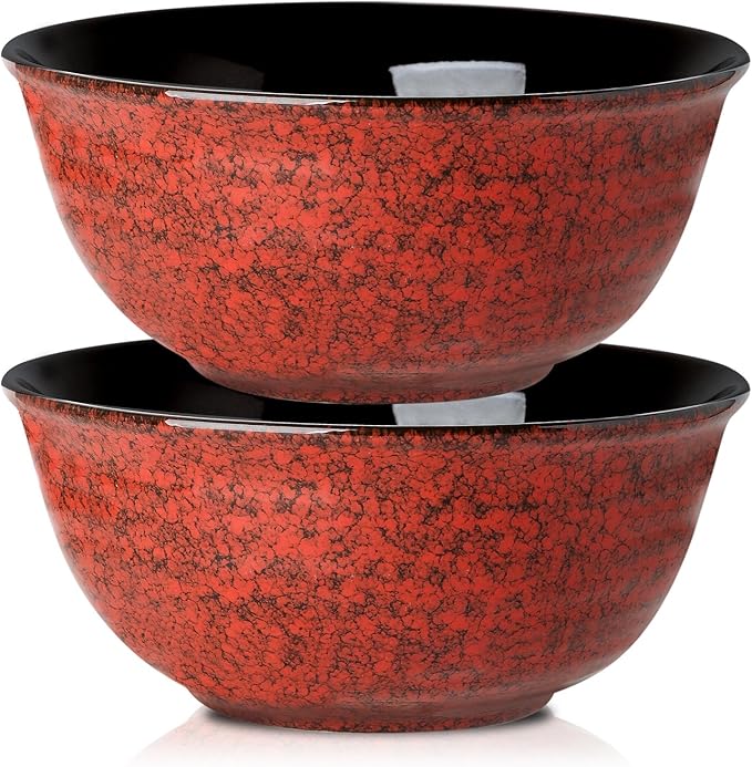 Hasense Ceramic Salad Bowl, 60 Ounces Large Serving Bowls, 8.5 Inch Soup Bowls Set of 2, Pasta Bowls for Ramen, Pho, Fruit, Housewarming, Wedding Gifts, Microwave Dishwasher Safe, Red