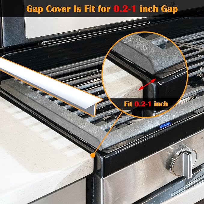 KindGa Stove Gap Covers, Silicone Counter Gap Filler for Stove, 30 Inches for 0.2-1 inch Gap,Seal Spills between Appliances Countertop Furniture Stoves Ovens(Set of 2, White)