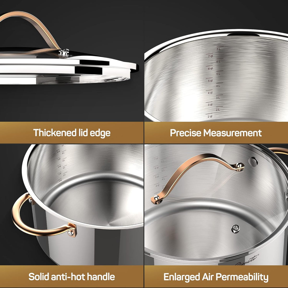 8 Quart Stock Pot, 3 Ply Whole Clad Stainless Steel Stock Pot, 8 QT Cooking Pot with Lid, Induction Pot for Cooking, 18/10 Stainless Steel Cookware Stockpots Oven, Gas and Dishwasher Safe