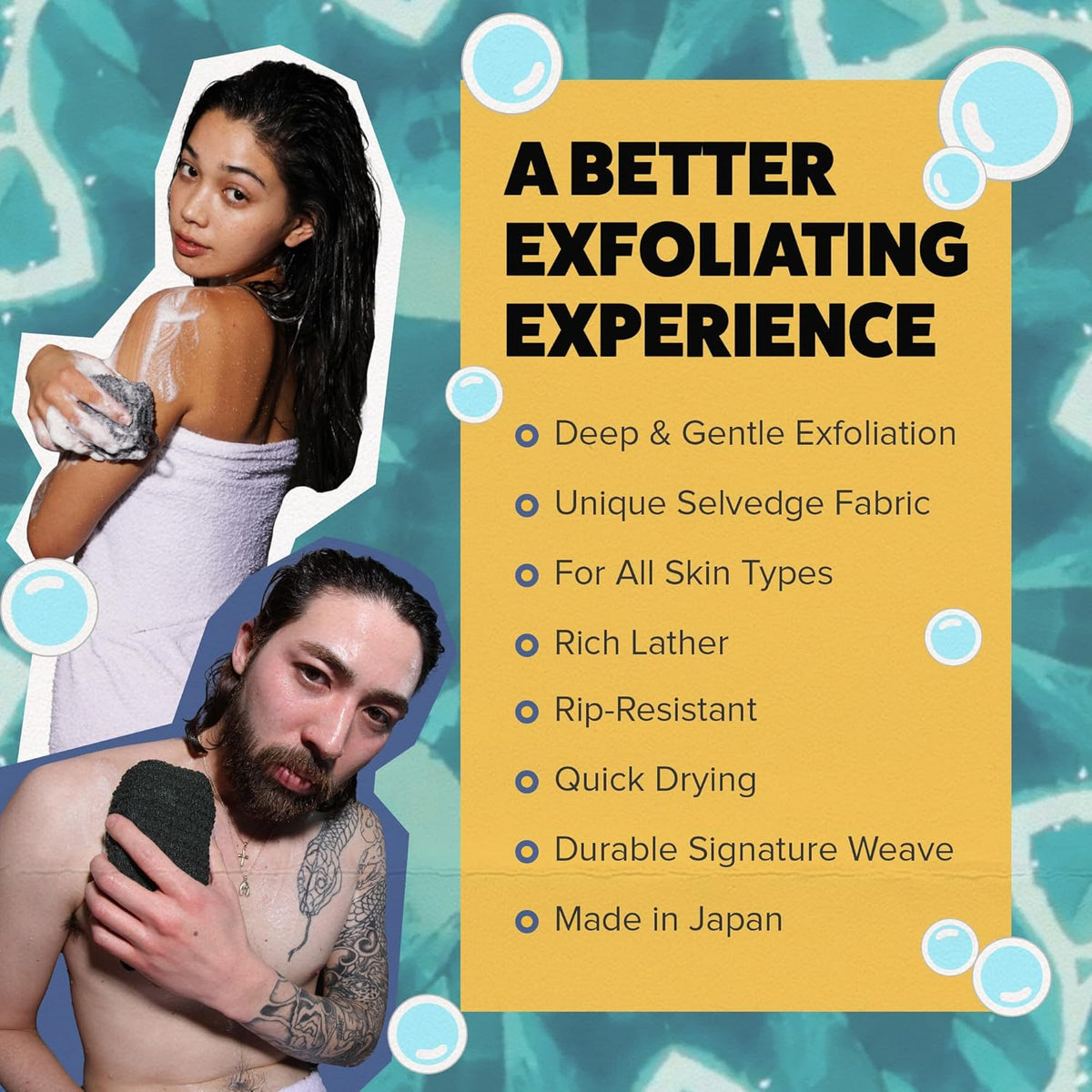 GOSHI Exfoliating Shower Sponge - Rip-Resistant, Rapid-Drying Exfoliating Bath Sponge for All Skin Types - Grey - Made in Japan