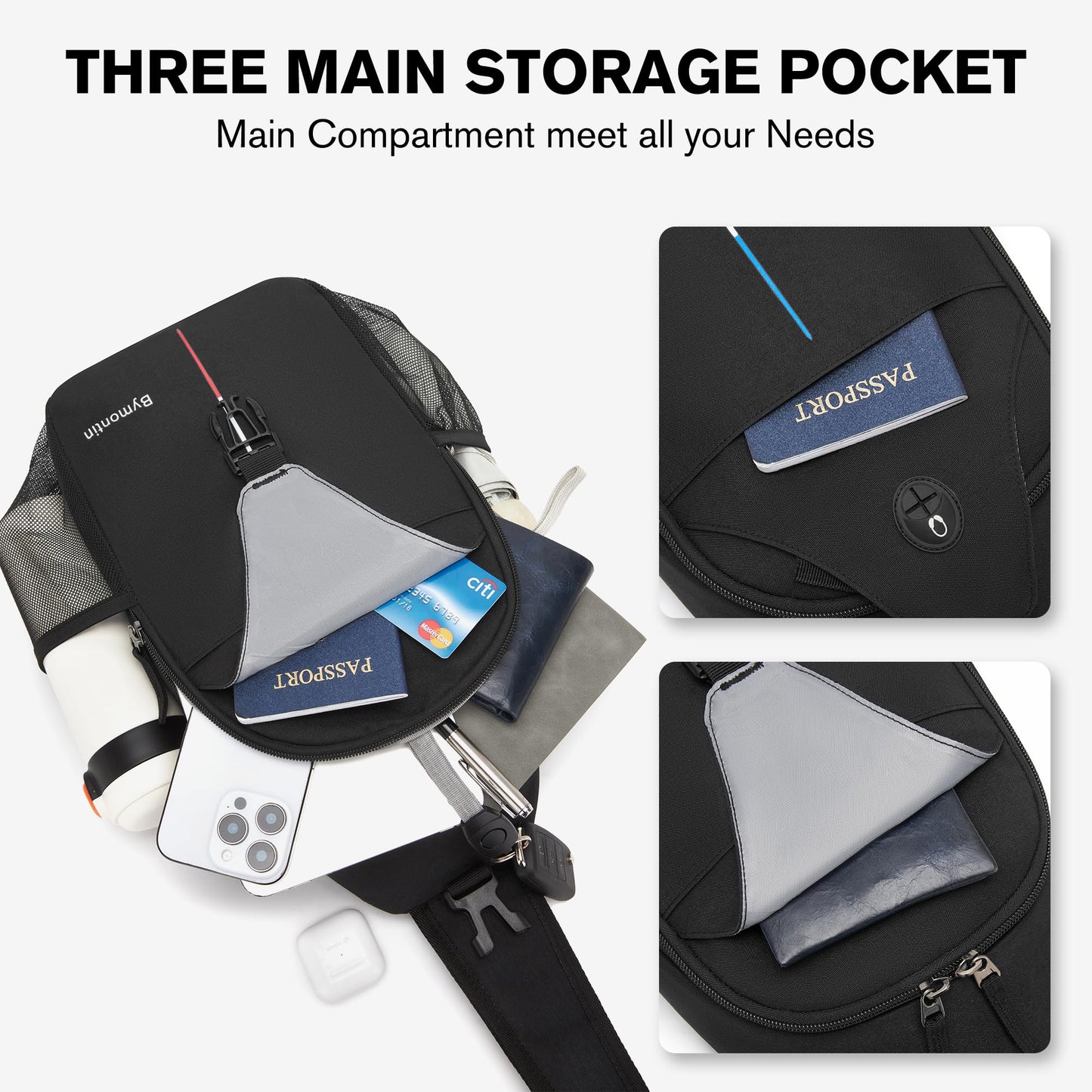 Bymontin Crossbody Sling Backpack with Touch Screen Phone Pocket, Chest Bag for Commuting and Daily Use