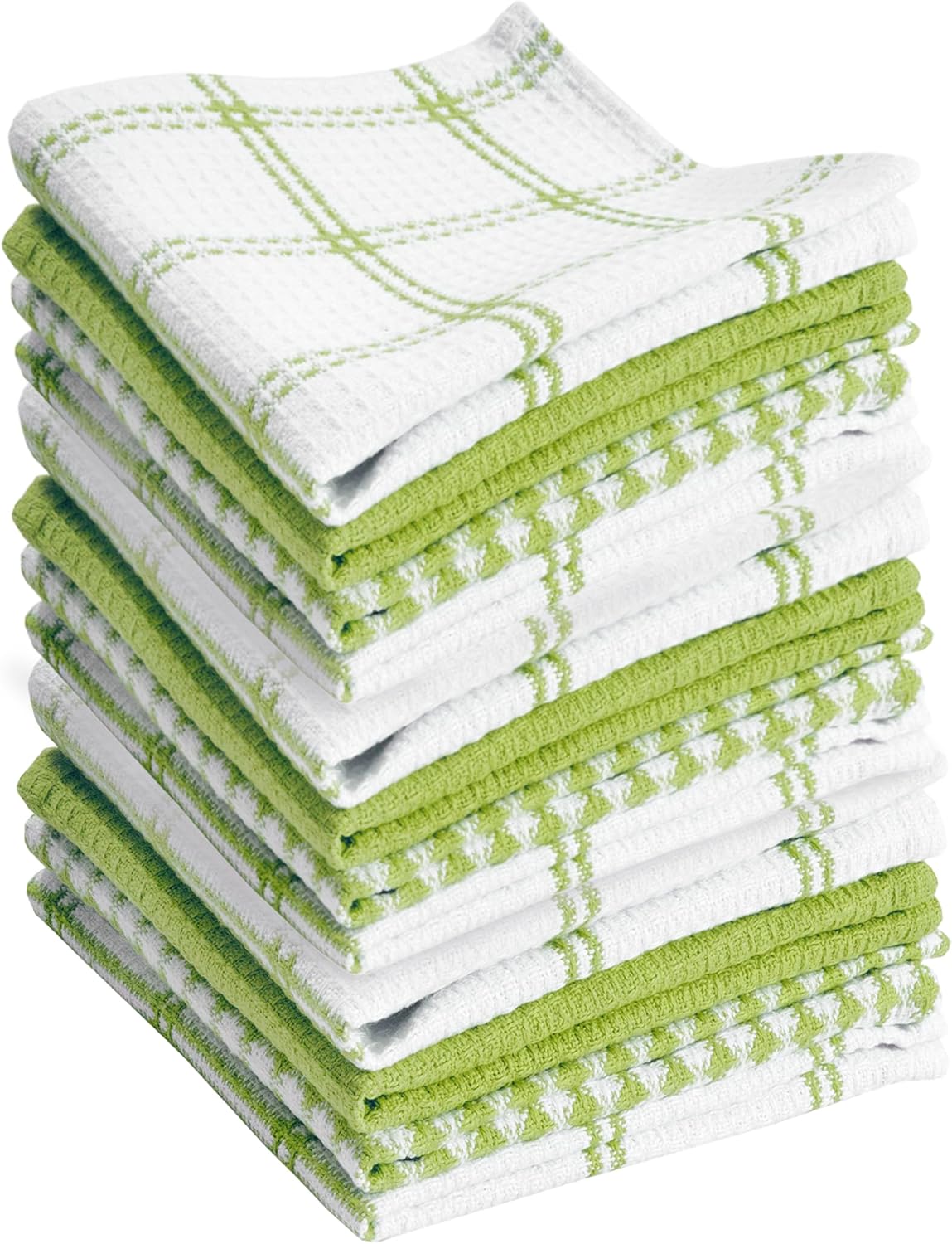 T-fal Premium Waffle Dish Cloths: Highly Absorbent, Super Soft Long Lasting - 100% Cotton, 12"x13" Towel for Cleaning & Drying Dishes, 12-Pack, Green