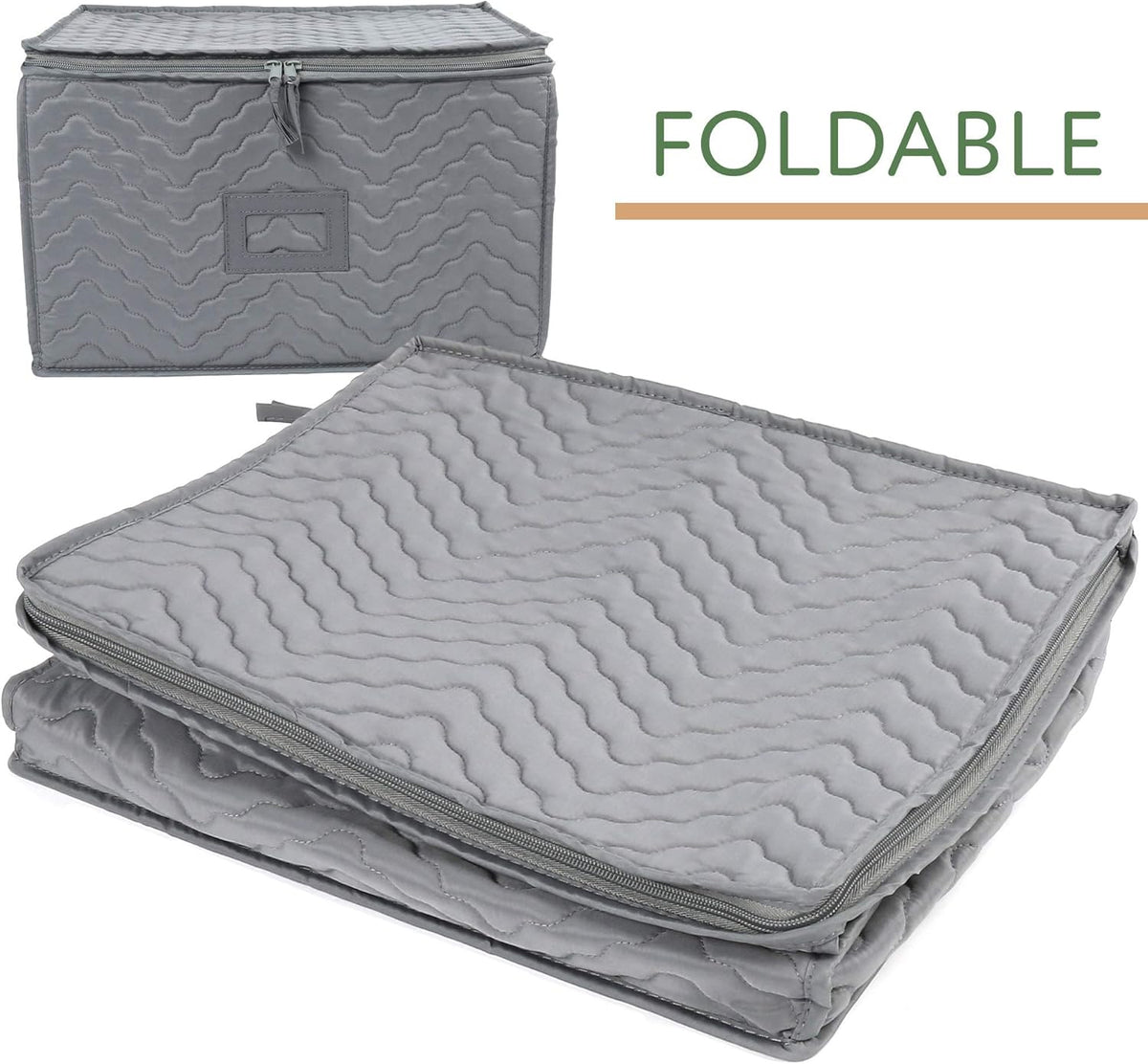 LotFancy Stemware Storage Containers, 2-Pack, Deluxe Quilted Storage Case with Dividers for 24 - Wine Glasses, Champagne Flutes, Glassware, Drinkware Storage Box Chest, 15.5”x12.5”x 10”, Gray