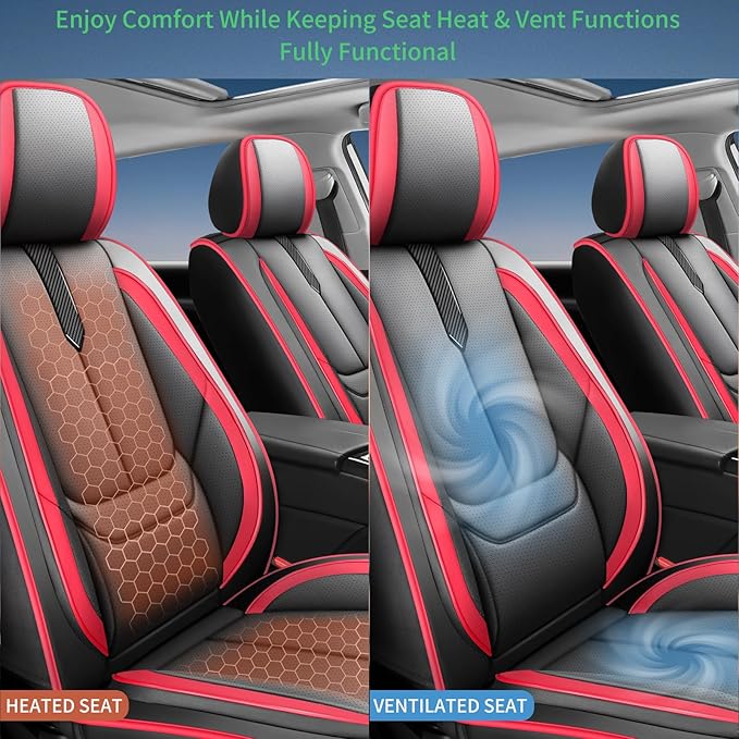 Fit Elantra Car Seat Covers for Hyundai Elantra 2017-2024 2025 2026 -Upgraded Premium Waterproof & Breathable Leather,Airbag Compatible,All-Weather Seat Cushion Protector,Full Set,Black-Red