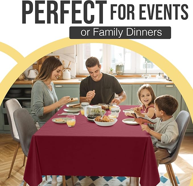 Exquisite 66% Thicker Premium Plastic Table Cloth Rectangle Table Cover 0.5 Mil 6 Pack Burgundy Table Cloth 54 Inch x 108 Inch Disposable Tablecloth Won't Tear Easily Like Cheap Thin Brands