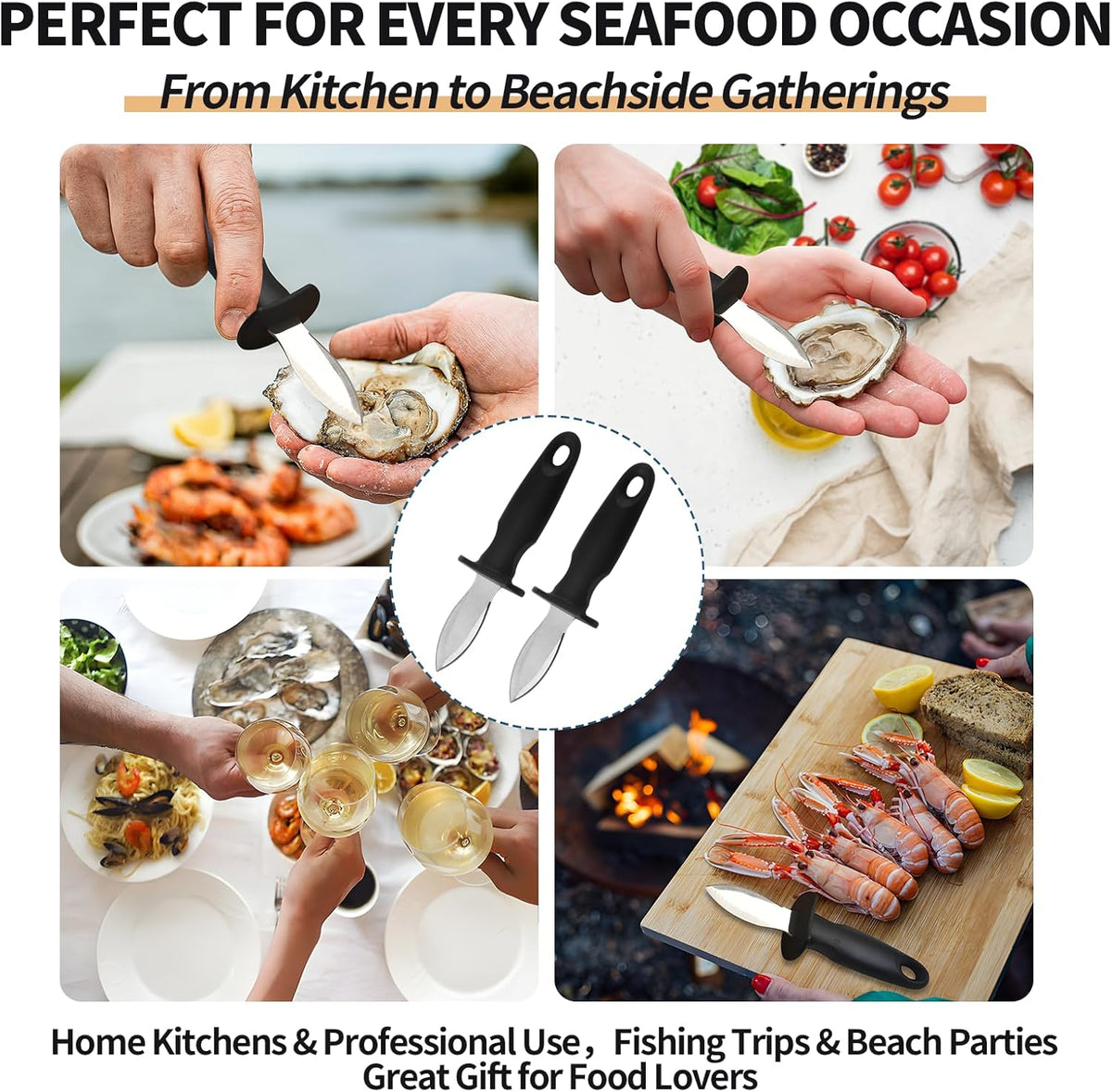 Oyster Knife Shucker Oyster Shucking Tool Perfect for Opening Clams, Mussels, Scallops, Shellfish Ideal for Home Kitchens, Raw Bars & Chefs（2 Pack）