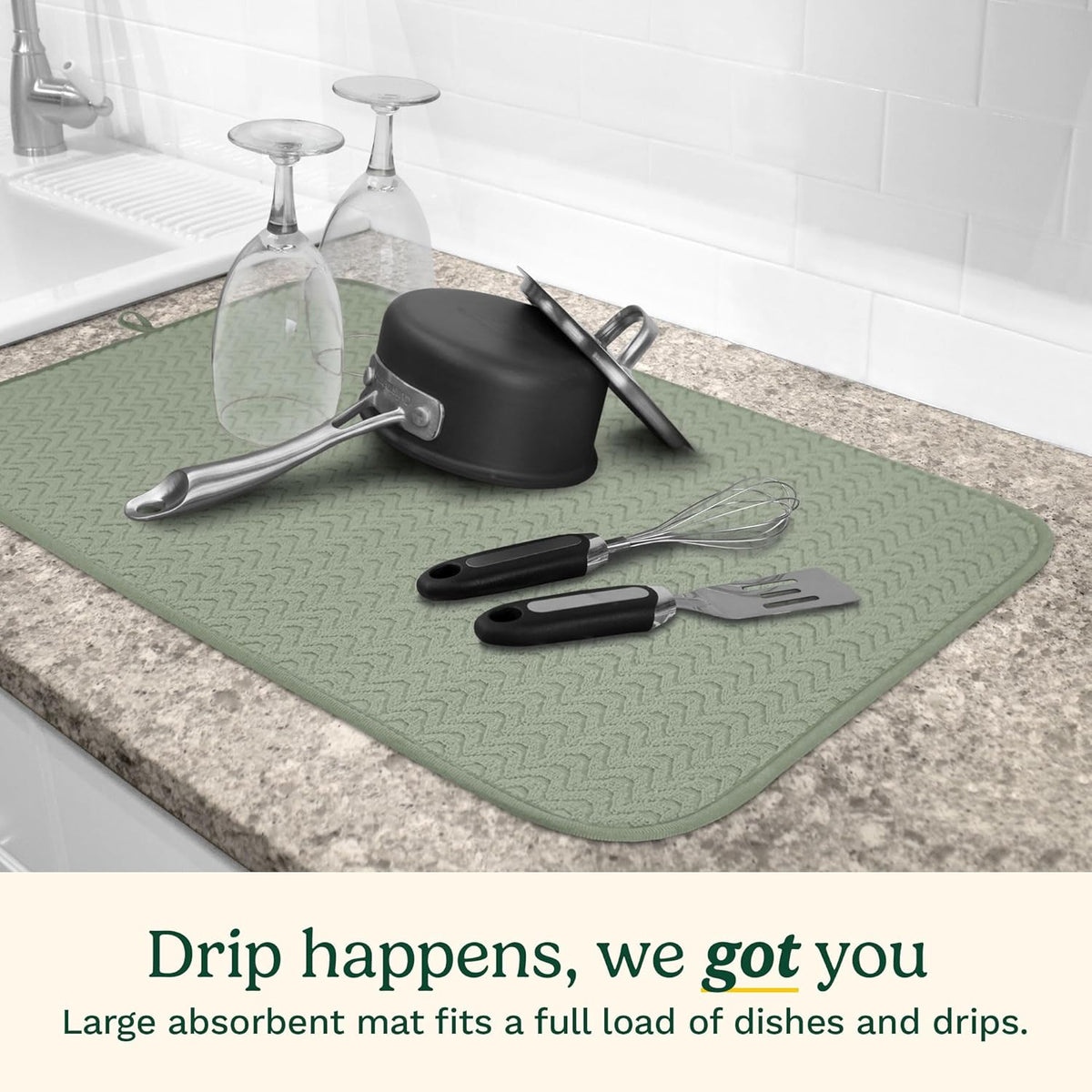 Cuisinart Dish Drying Mats for Kitchen Counter - (2) 18" x 24" Ultra Absorbent Dish Drying Mat XL - Foldable, Machine Washable, Fast Drying Dish Mat (Geostripe)