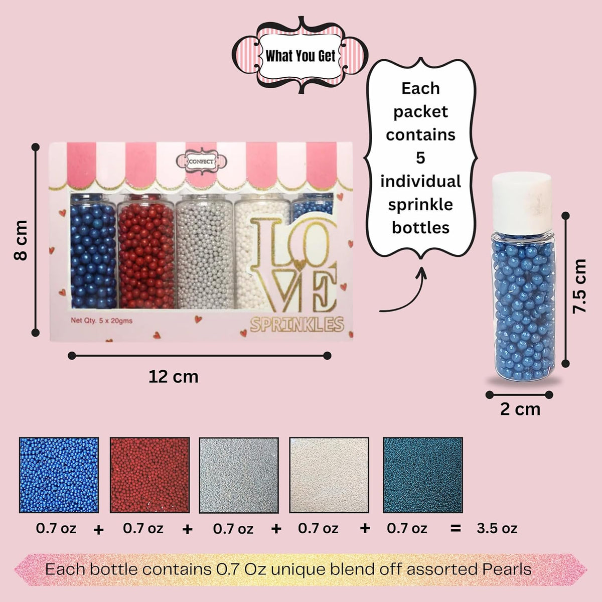 Confect Patriotic Sprinkles Mix – Red, White, Blue, Silver & Navy Pearl Dragees | 5-Pack Cake & Cupcake Decorations | 4th of July | Baking Toppers | Vegan, Gluten-Free, Nut-Free, Soy-Free, Dairy-Free, Palm Oil-Free, No Artificial Dyes - 5 Oz