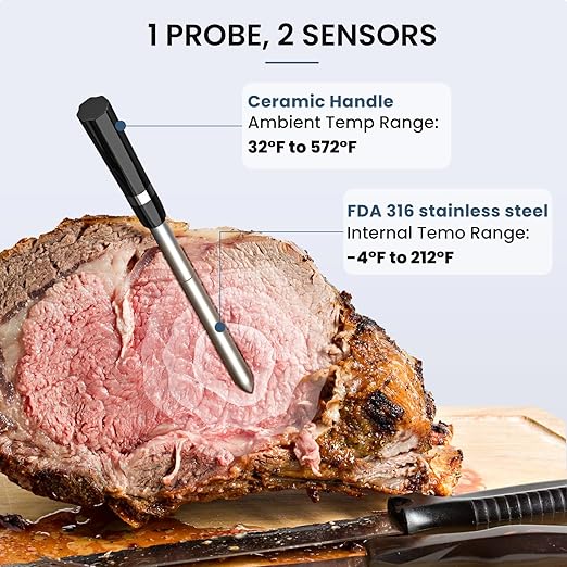 Meat Thermometer Digital Wireless - Remote Instant Temperature Read, Four-Clover Probe, Smart Meat Thermometers for Cooking, Grilling, Smoking, Pro Version