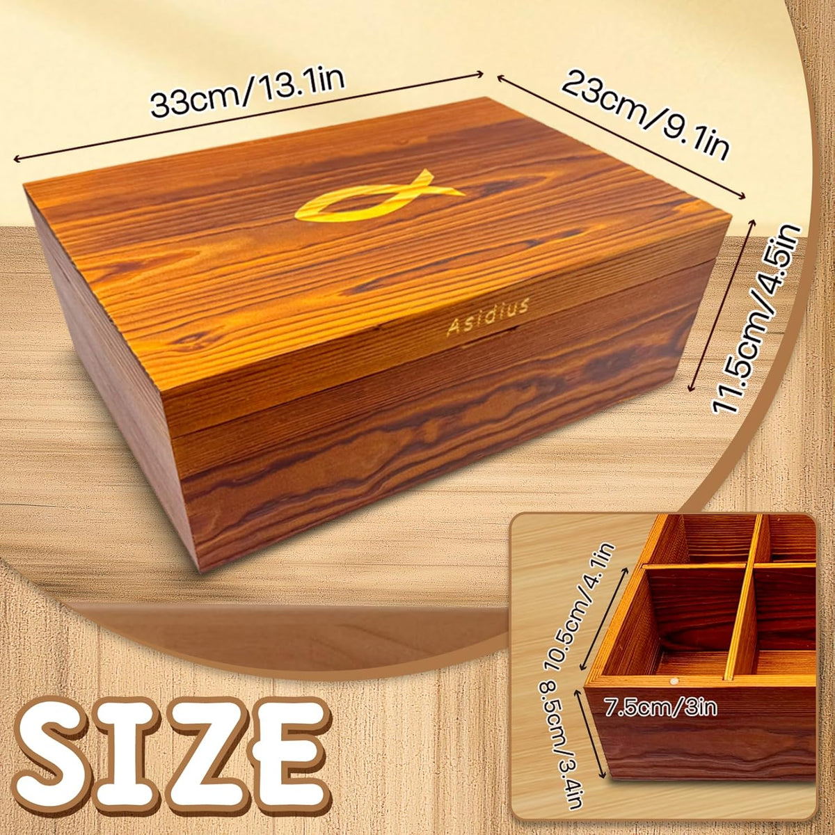 Hand-Carved Acacia Wooden Tea Box Organizer Storage Box, 8 Compartments Multi-Use Tea Bag Holder, Large Capacity for 80+ Tea Bag Storage, with Exquisite Patterns Tea Organizers and Storage
