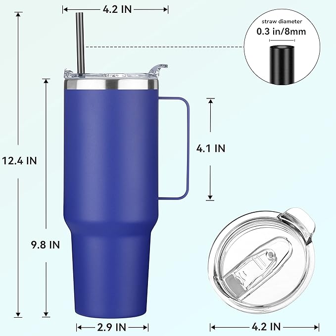 HASLE OUTFITTERS 40 oz Stainless Steel Tumbler with Handle, Vacuum Insulated Tumblers Bulk, Reusable Double Wall Travel Coffee Mug, Durable Powder Coated Water Bottles(Dark Blue, 8)