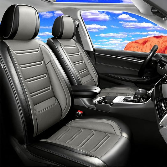 Car Seat Covers for Select Honda Fit 2007-2020, Premium Full Coverage Leather, Airbag Compatible& Scratch-Resistant, Waterproof & All Weather Breathable Seat Protector, Full Set, Black+Gray