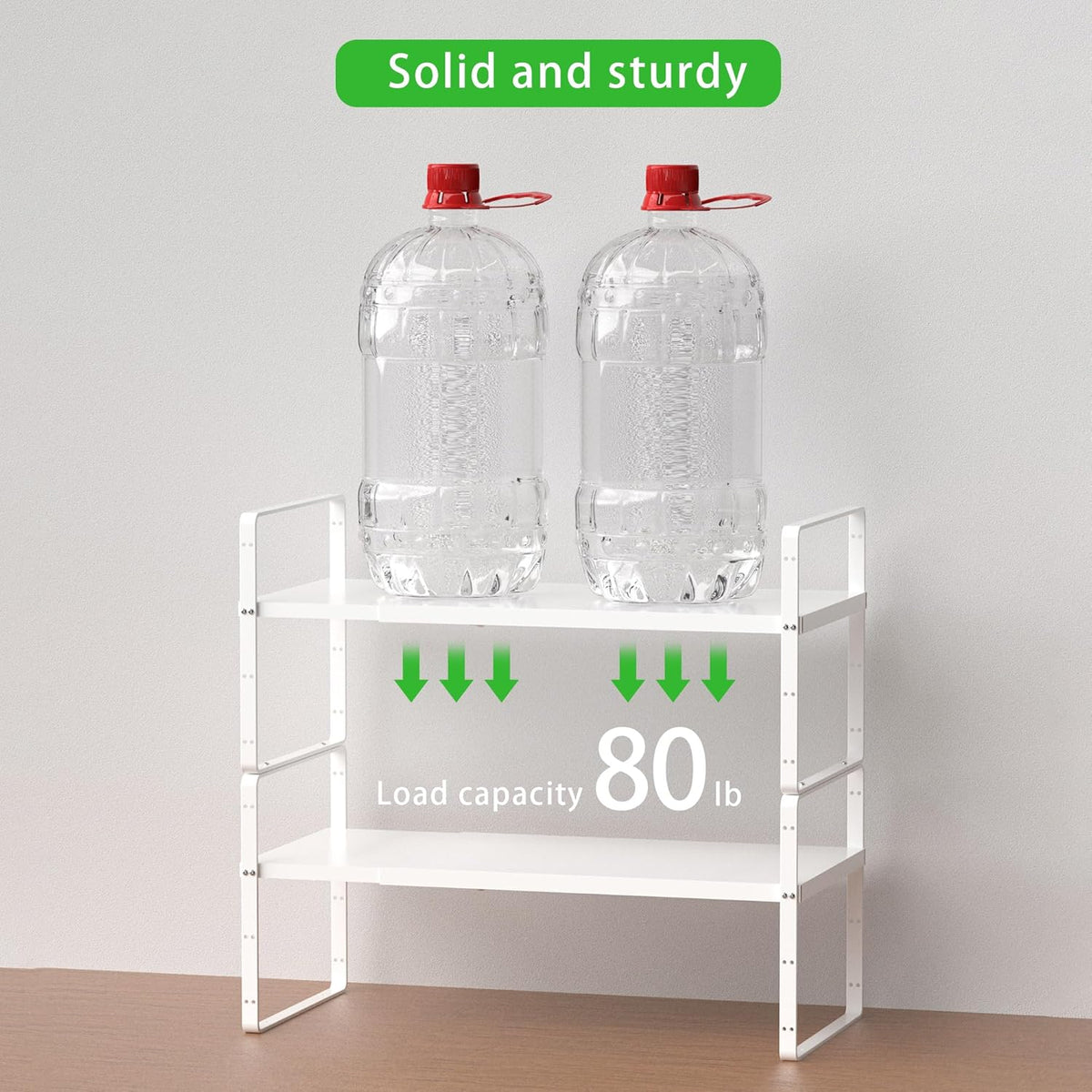 Expandable Cabinet Storage Shelf Stackable Organizer Rack for Kitchen Bathroom Pantry Spice Cupboard Countertop Home Office Desk Heavy Duty Nonslip White Large 1 Pack