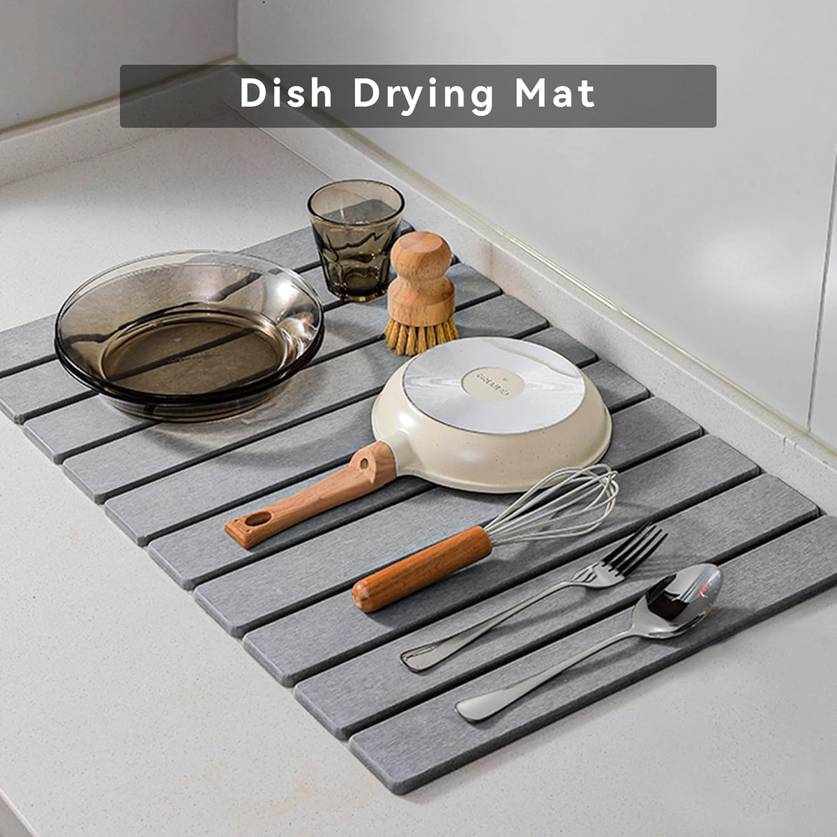 Large Fast Dry Stone Mat, 24" x 16" Drying Board Diatomaceous for Kitchen Counter, Dish Drying Mat, Bathroom Absorbent Pad, Drying Stone Mat for Kitchen, Utensils, Vegetable, Fruits, Gray