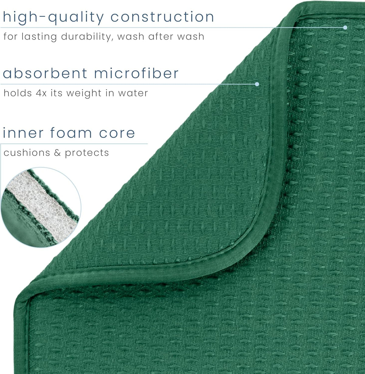 S&T INC. Dish Drying Mat, 16” x 18”, Absorbent Microfiber Kitchen Counter Mat, Drying Pad for Dishes, Utensils, Pots and Pans, Large, Diamond Texture, Emerald Green