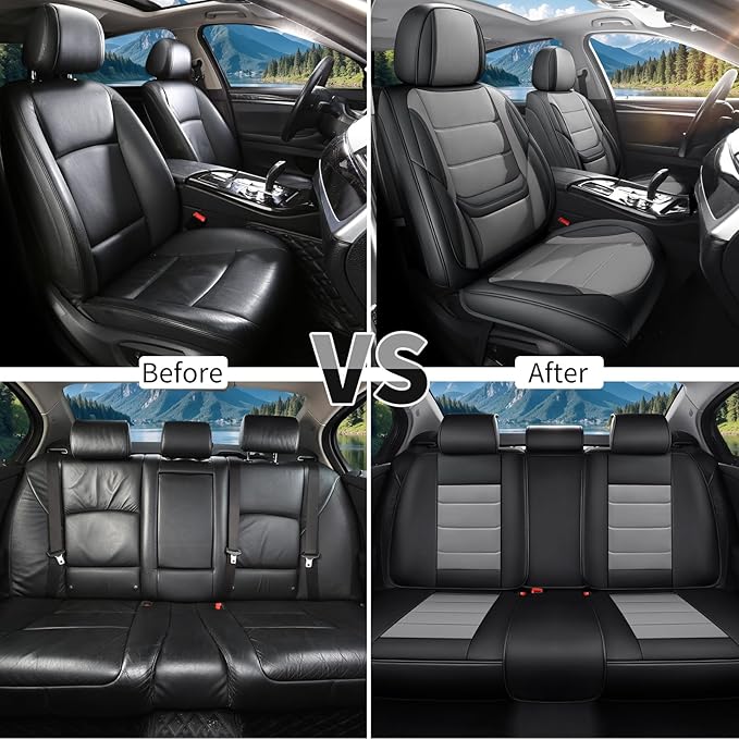 Car Seat Covers Full Set Custom Fit for Chevy Blazer 2019-2025 2026 - Premium Faux Leather with Lumbar Support, Breathable, Anti-Slip & Full Wrapping Edge (Black&Gray,Full Set)
