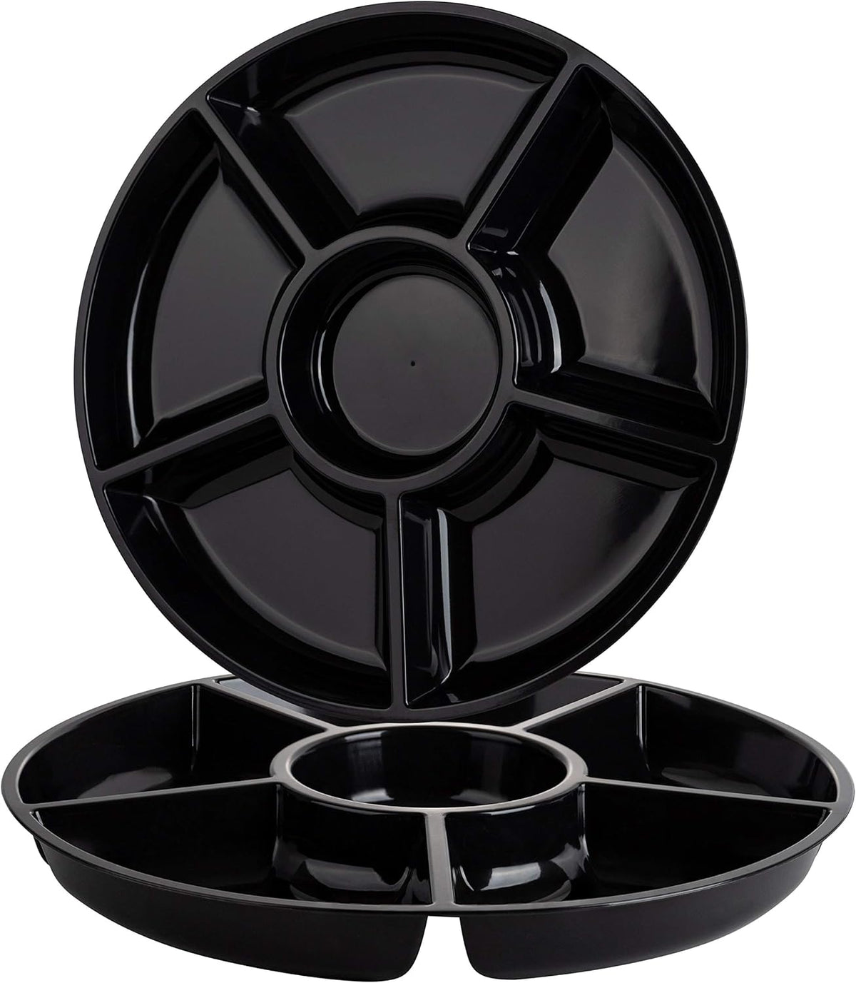 Plasticpro 6 Sectional Round Plastic Serving Tray/Platter (2, Black)