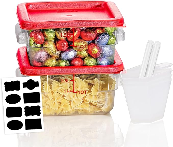 2QT NSF Food Storage Containers: 2 PCS [Food Grade][Hot&Cold Resistant] Commercial Clear Square Food Storage Containers with Scales Handles for Home Restaurant Kitchen Proof Dough(BPA FREE)