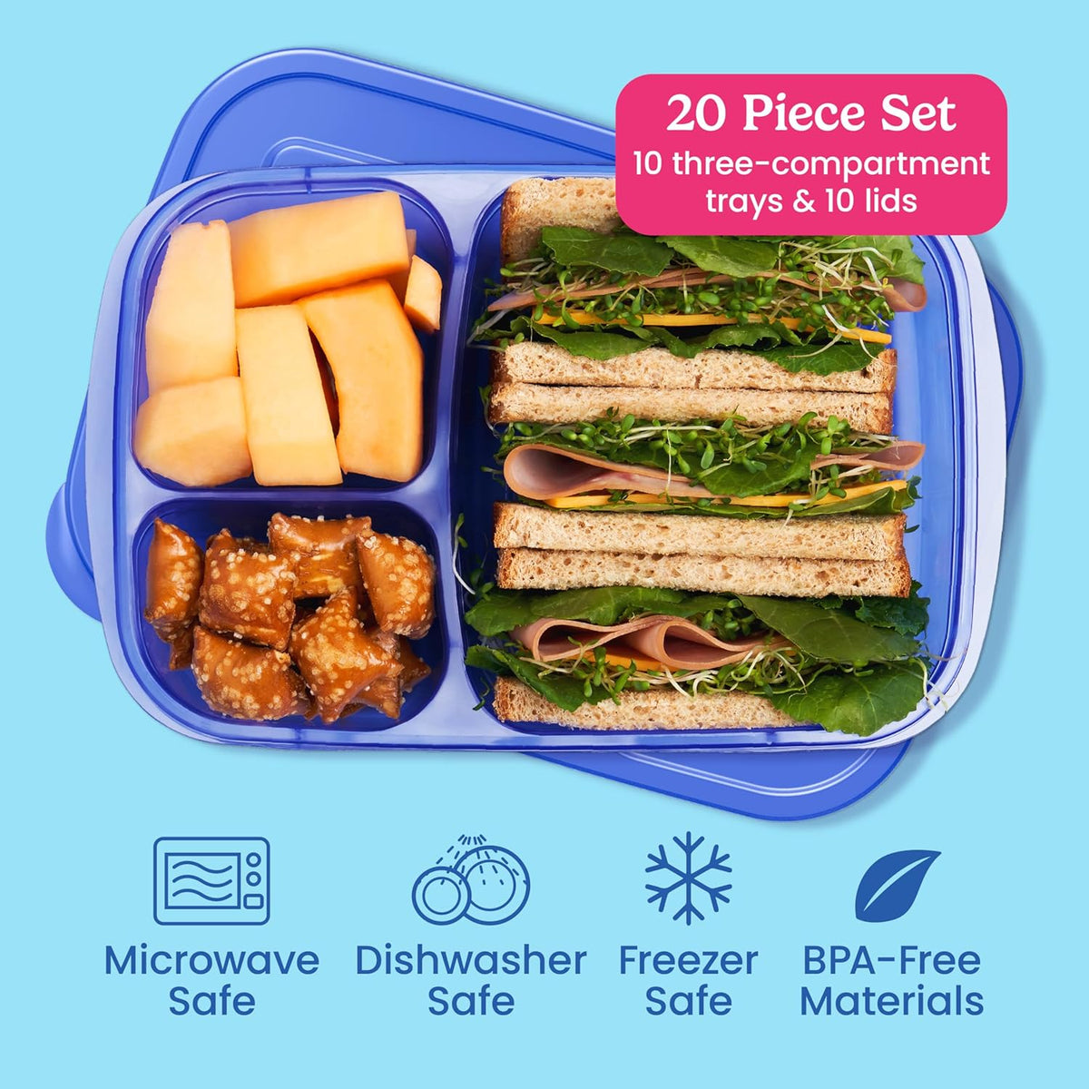 Bentgo Easyboxes - Original Stackable Lunch Boxes - Reusable 3-Compartment Food Containers for Kids and Adults - Bento Lunch Box for Meal Prep, School, & Work - BPA Free, Set of 10 (Jewel Brights)