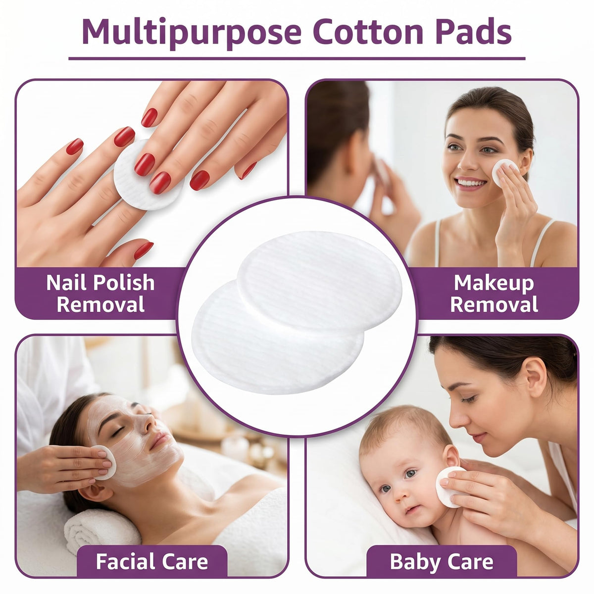 ForPro Organic Cotton Rounds for Face (300-Count) Stitched Makeup Remover Pads, 100% Certified, Lint-Free Hypoallergenic Skincare Pads for Toner, Sensitive Skin, Vegan & Cruelty-Free