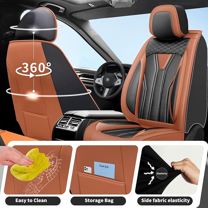 Fit Juke Car Seat Covers Compatible with Nissan Juke 2012-2015 2016 - Full Set Premium Leather， Waterproof Breathable， All-Weather Seat Cushion Protecto&Airbag Compatible（Brown & Black