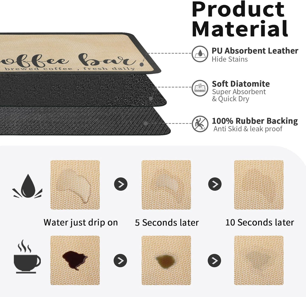 Coffee Mat - Absorbent Hide Stain Rubber Backed Dish Drying Mat for Kitchen Counter - Bar Mats for Countertops Accessories Fit Under Coffee Maker Espresso Machine