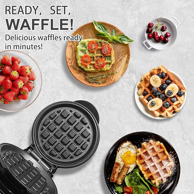 Mini Waffles Maker, Small Waffle Irons Non-stick, Breakfast Belgian Waffles, Mini Waffle Iron Make Waffle in Minutes, Portable Pancake Maker Machine for Kid, Easy to Clean, 5 Inches Wide, Black