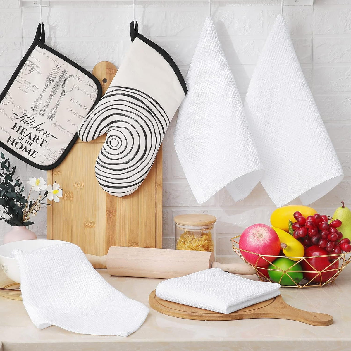 Homaxy 100% Cotton Waffle Weave Kitchen Dish Cloths, Ultra Soft Absorbent Quick Drying Dish Towels, 12 x 12 Inches, 12-Pack, White