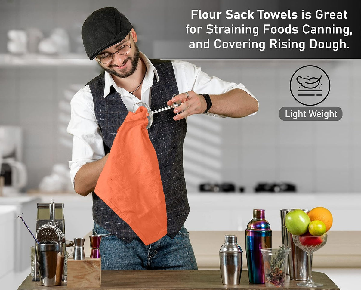 RUVANTI Flour Sack Towels 6 Pack 28x28 Inch, 100% Cotton Tea Towel, Reusable, Machine Washable, Absorbent BarTowels - Dish Cloth Perfect for Drying Dishes & Cleaning - Orange