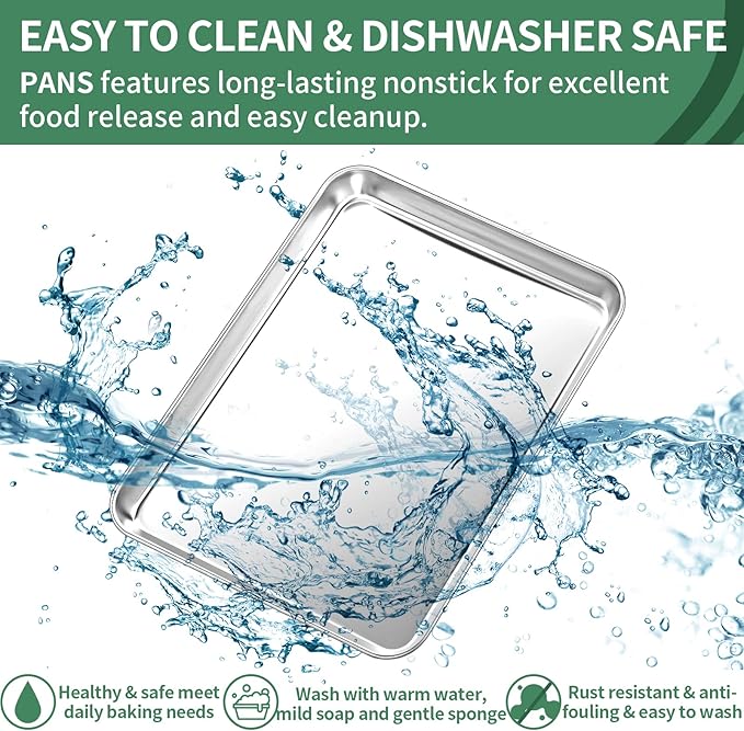 Baking Sheets Set of 2, HKJ Chef Cookie Sheets 2 Pieces & Stainless Steel Baking Pans & Toaster Oven Tray Pans, Rectangle Size 18 x 13 x 1 inch, Non Toxic & Healthy & Easy to Clean