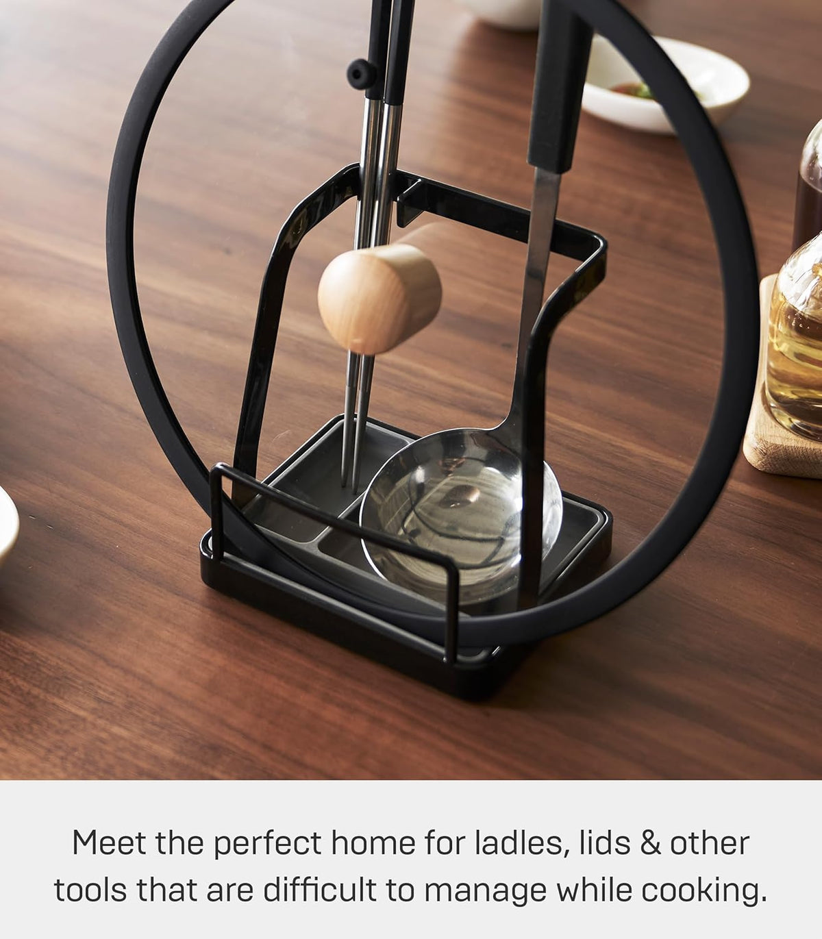 Yamazaki Home Tower Lid & Ladle Stand - Large, Kitchen Stand For Utensils, Lids, And Cookbooks, Heat-Resistant Kitchen Stand - Steel