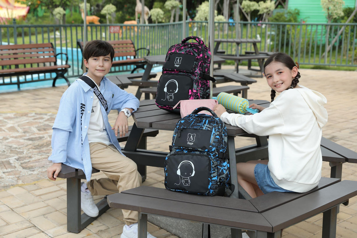 Asge Backpack for School Boys Backpacks for Kids Camo Bookbag for Middle School Bags Waterproof Travel Back Pack (Blue)
