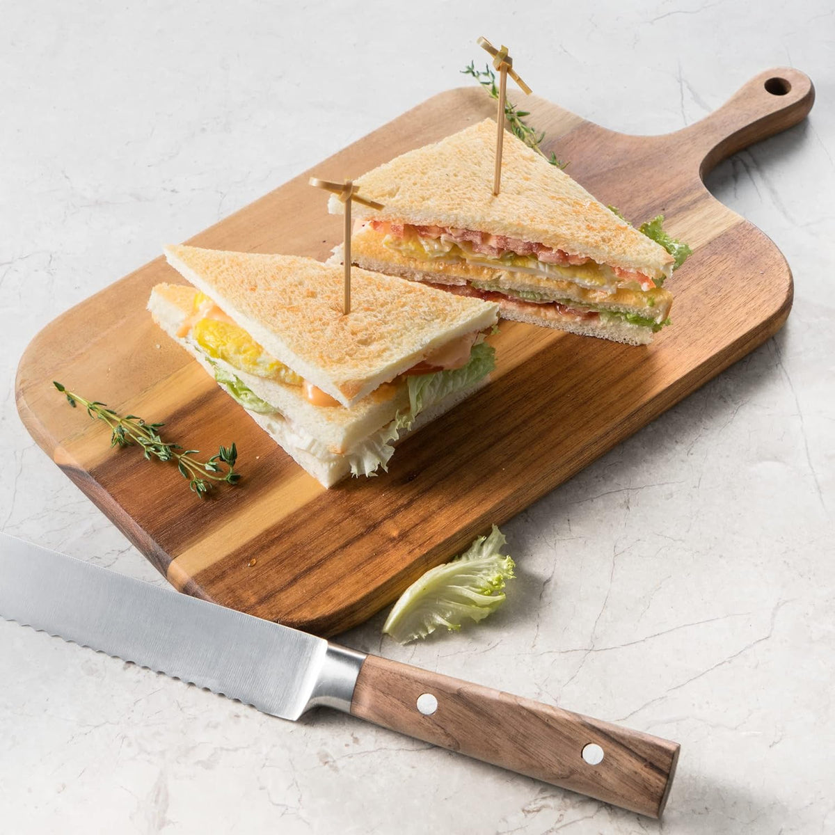 Serving Board, Acacia Wood Cutting Board with Handle Wooden Cheese Board Charcuterie Boards Wood Board for Food Bread Fruit 15x7.5x0.6 Inch