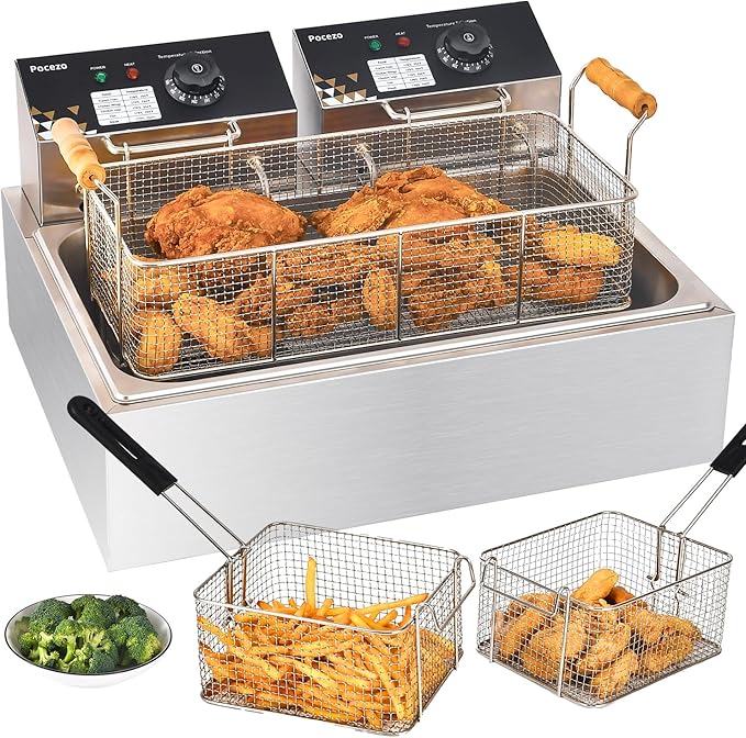 Electric Deep Fryer 22.6L/24QT Stainless Steel Large Capacity Commercial Fryer with Basket, 3400W 110V Countertop Deep Fryer for Home Kitchen and Restaurant Use withTemperature Control