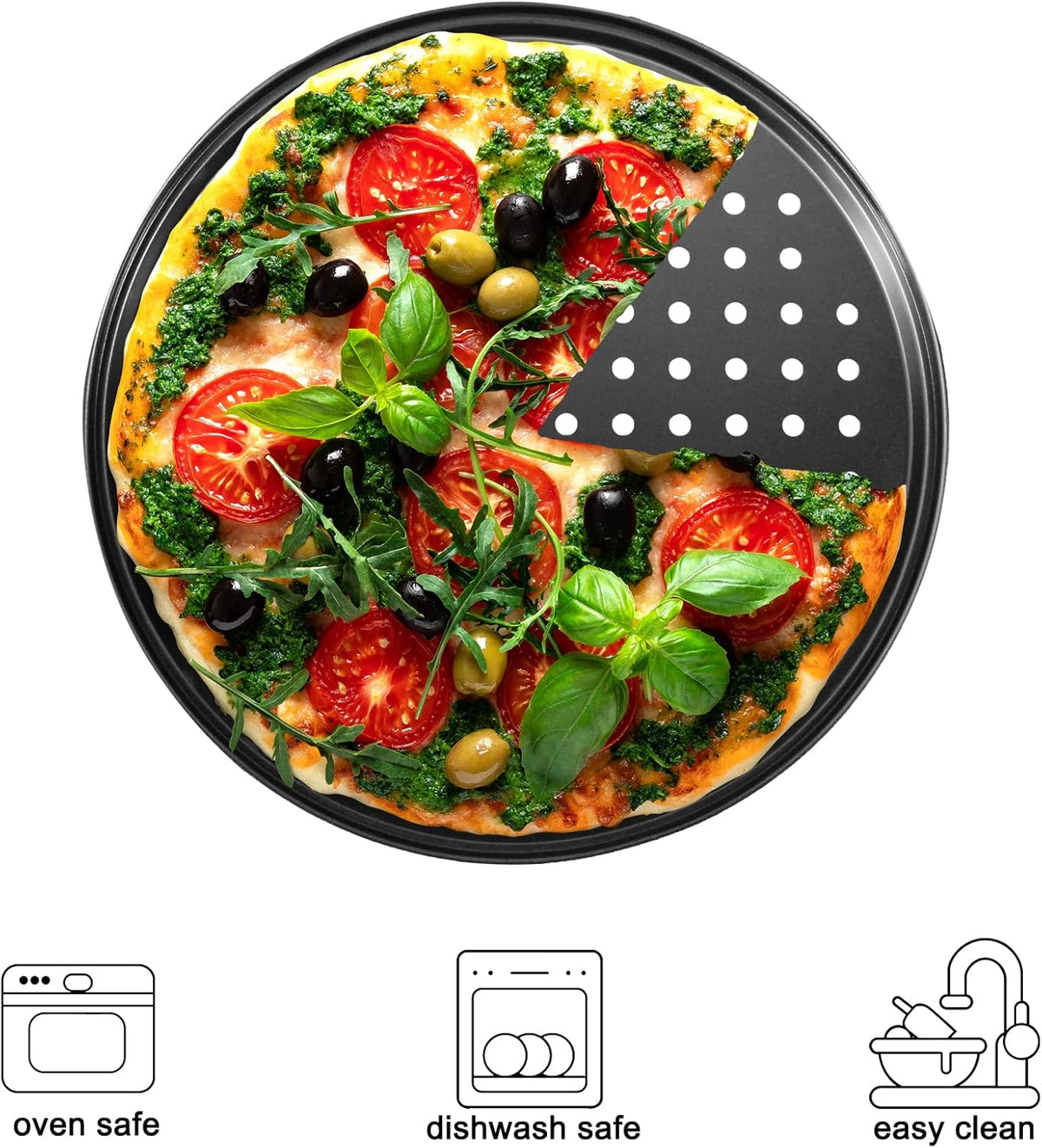 Pizza Steel Pan for Oven, Pizza Crisper Pan with Holes 12 Inch, Nonstick Round Pizza Baking Sheet Oven Tray, Perforated Carbon Steel Pizza Bakeware For Home Restaurant Kitchen Baking